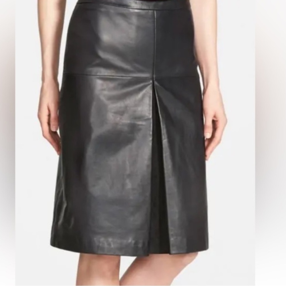 Halogen Genuine Leather& Suede Women’s A-Line Knee Length pleat Black Skirt 14